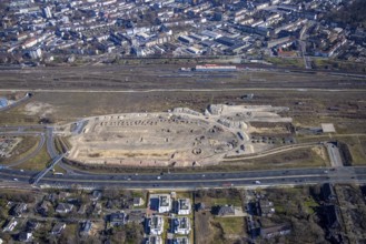 Aerial view, track system old goods station, Duisburger Freiheit, demolition building, site of the
