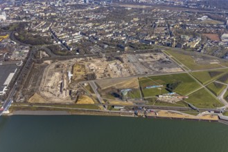 Aerial view, demolition of wire rolling mill for new construction RHEINORT neighbourhood,