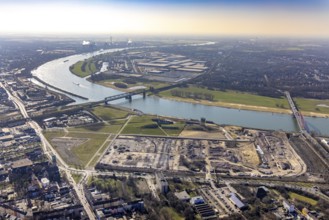 Aerial view, demolition of wire rolling mill for new construction RHEINORT neighbourhood,