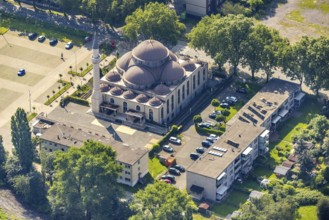Aerial view, DITIB Merkez Mosque, Marxloh, Duisburg, Ruhr area, North Rhine-Westphalia, Germany,