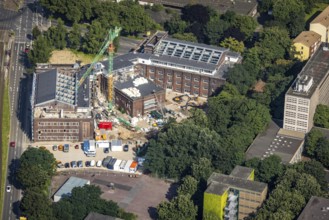 Aerial view, construction site for planned office building, former municipal swimming pool Hamborn,