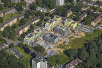 Aerial view, residential area construction site new building Beckstraße, Goerdeler Straße,