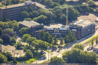 Aerial view, construction site for planned office building, former municipal swimming pool Hamborn,