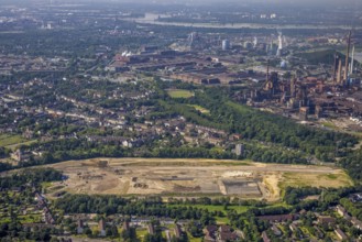Aerial view, brownfield revitalisation commercial area Friedrich-Park, planned thoroughfare, DITIB