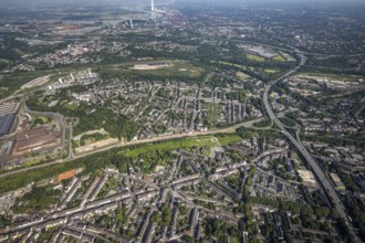 Aerial view, residential area, district Untermeiderich, Duisburg, Ruhr area, North