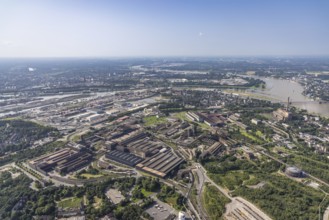 Aerial view, ArcelorMittal Hochfeld steel wire plant, Ruhrort harbour, Laar, Duisburg, Ruhr area,