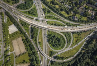Aerial view, motorway junction Duisburg-Nord, A42 and A59, Obermeiderich, Duisburg, Ruhr area,