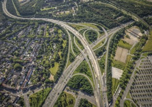 Aerial view, motorway junction Duisburg-Nord, A42 and A59, Obermeiderich, Duisburg, Ruhr area,