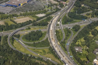 Aerial view, motorway junction Duisburg-Nord, A42 and A59, Obermeiderich, Duisburg, Ruhr area,
