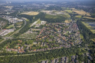 Aerial view, church Polska Misja Katolicka, community primary school, allotment garden association