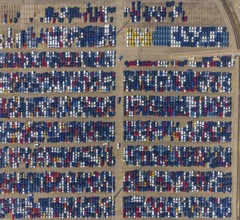 Aerial view, new car dump, export cars, import cars, Duisport, Duisburger Hafen AG, Logport I,