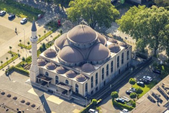 Aerial view, DITIB Merkez Mosque, Marxloh, Duisburg, Ruhr area, North Rhine-Westphalia, Germany,