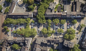 Aerial view, Hamborner Altmarkt with car parks and used as weekly market market, centre