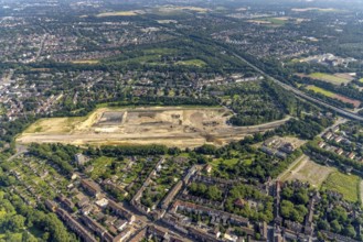 Aerial view, brownfield revitalisation commercial area Friedrich-Park, planned thoroughfare, DITIB