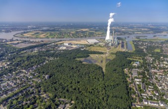 Aerial view, STEAG Walsum CHP plant, development and new warehouses logport VI with new warehouses,