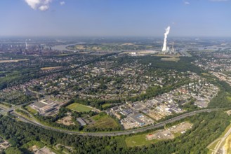 Aerial view, STEAG Walsum cogeneration plant, development and new warehouses logport VI, river