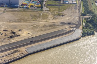 Aerial view, STEAG cogeneration plant Walsum, development and new warehouses logport VI, river