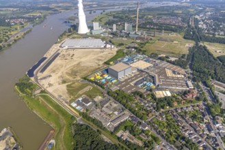 Aerial view, STEAG cogeneration plant Walsum, development and new warehouses logport VI, river