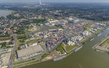 Aerial view, Ruhrort harbour, DUSS terminal, harbour canal, Ruhrort, Duisburg, Ruhr area, North