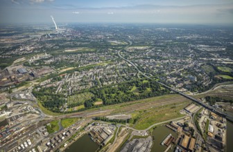 Aerial view, residential area, district Untermeiderich, Duisburg, Ruhr area, North