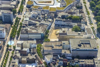 Aerial view, construction project new office building Düsseldorfer Straße at the former city