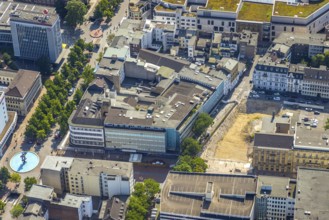 Aerial view, construction project new office building Düsseldorfer Straße at the former city