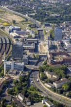 Aerial view, Duisburg main station, construction site Dellviertel, Duisburg, Ruhr area, North