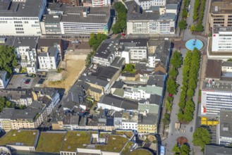 Aerial view, construction project new office building Düsseldorfer Straße at the former city