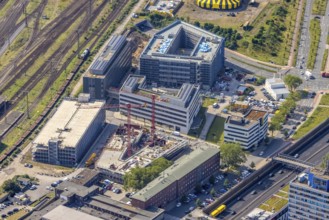 Aerial view, Duisburg main station, construction site Dellviertel, Duisburg, Ruhr area, North