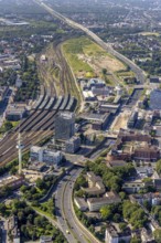 Aerial view, Duisburg central station, construction site Dellviertel, Duisburg, Ruhr area, North