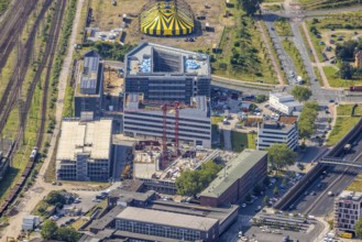 Aerial view, Duisburg main station, construction site Dellviertel, Duisburg, Ruhr area, North
