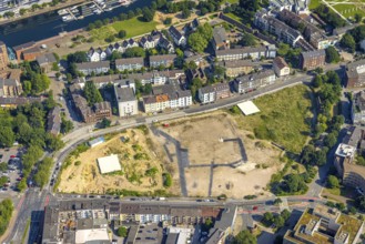 Aerial view, construction site for new Mercator Quartier Duisburg, Gutenbergstraße, Oberstraße,
