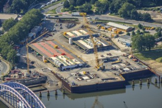 Aerial view, Ruhrort harbour, Karl-Lehr-Bridge, construction site Am Brink corner Kaßlerfelder