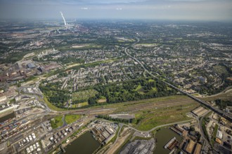 Aerial view, residential area, district Untermeiderich, Duisburg, Ruhr area, North