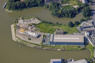 Aerial view, Ruhrort harbour, construction site Alte Duisburger Straße, Alter Ringhafen, Ruhrort,