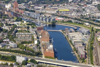 Aerial view, Inner Harbour The Curve and Marina, Five Boats Houses, Landesarchiv North