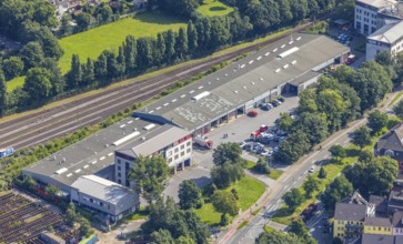 Aerial view, main fire station, fire brigade and civil defence office city of Duisburg, Duissern,