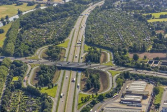 Aerial view, motorway junction Duisburg, A40 and A59, allotment garden association Duissern,