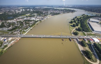 Aerial view, construction site at the A40 Rhine bridge Neuenkamp, river Rhine, Alt-Homberg,