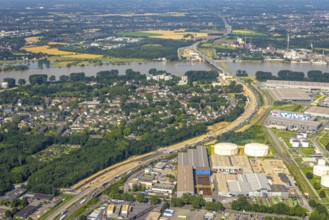 Aerial view, construction site at the A40 Rhine bridge Neuenkamp, Kaßlerfeld, Duisburg, Ruhr area,