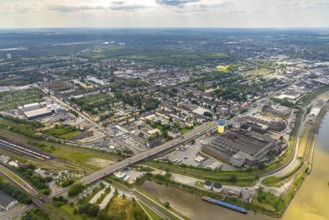 Aerial view, housing estate and commercial area Wanheimer Straße, Eschenstraße, district