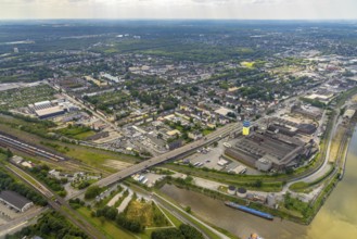 Aerial view, housing estate and commercial area Wanheimer Straße, Eschenstraße, district