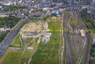Aerial view, site Alter Güterbahnhof, Duisburger Freiheit, design name Duisburger Dünen,