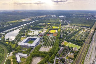 Aerial view, Sportpark Duisburg with Schauinsland-Reisen-Arena and sports school Wedau, regatta