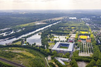 Aerial view, Sportpark Duisburg with Schauinsland-Reisen-Arena and sports school Wedau, regatta