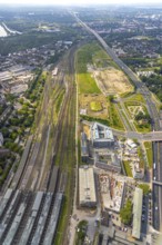 Aerial view, area old goods station, Duisburger Freiheit, design name Duisburger Dünen,