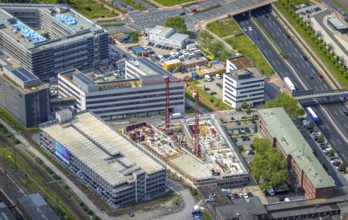 Aerial view, construction site Dellviertel, at Duisburg main station, Duisburg, Ruhr area, North