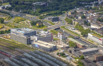 Aerial view, construction site Dellviertel, at Duisburg main station, Duisburg, Ruhr area, North