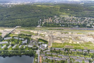 Aerial view, former marshalling yard Wedau, planned new Duisburg residential quarter, Wedau,