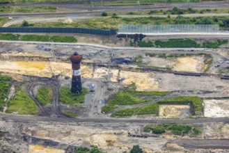 Aerial view, former marshalling yard Wedau with water tower, planned new Duisburg residential